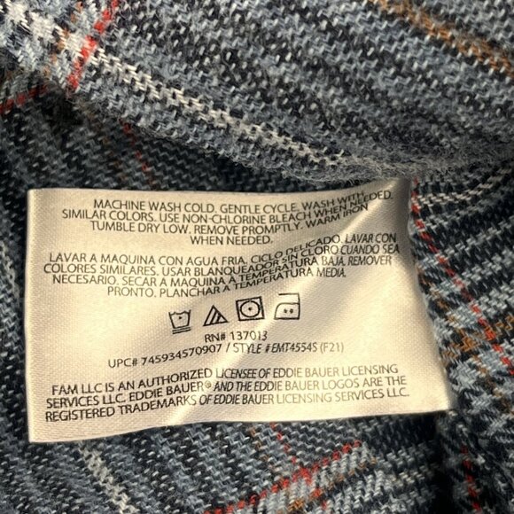 Eddie Bauer Shirt Men Small Blue Plaid Bristol Flannel Button Up Soft Cotton NWT - Picture 8 of 10